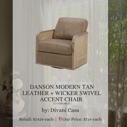 Leather & Wicker Swivel Accent Chair
