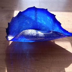 Murano Glass MCM Mid Century Modern Large Centerpiece Cobalt Blue Crashing Waves