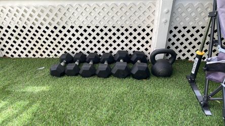 Dumbbells and Kettlebell
