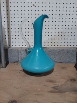 Teal Art Glass Pitcher Vase