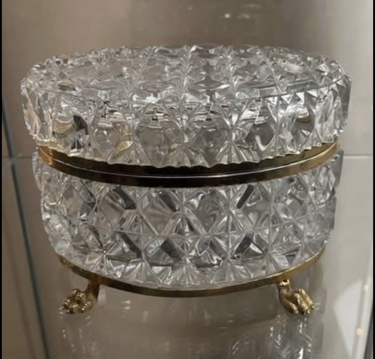 19th Century Antique Baccarat French Faceted Cut Crystal Jewelry Box