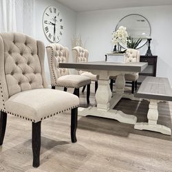 Double Pedestal Dining Table Set 100% Wood Comedor 