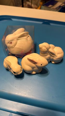 Set Of 4 Ceramic White Easter Bunnies 