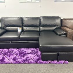 Black Gel Leather Sectional Sleeper Sofa For Sale ( Brand New & In Box) Furniture Assembly 