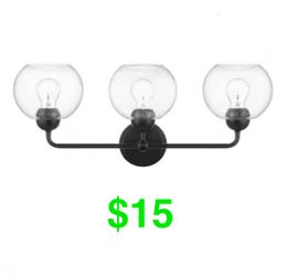 Home Decorators Collection Jill 24 in. 3-Light Black Vanity Light with Clear Seeded Glass Shade