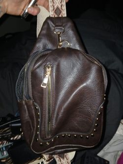 Brown Faux Leather Sling Crossbody Bag