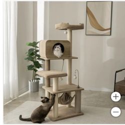 Catry Jiminy 60 inch Cat Tree, 6 Levels and 1 Condo, Beige