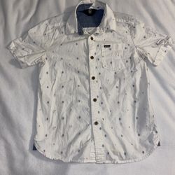 Volcom Button Down Shirt Short Sleeve White Blue Youth Boys Kids Small 8 A001