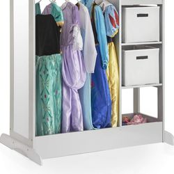 Guidecraft See and Store Dress-up Center – Gray: Kids Dramatic Play Storage Armoire with Mirror, Rack, Shelves & Bottom Tray - Toddlers Costume & Toy 
