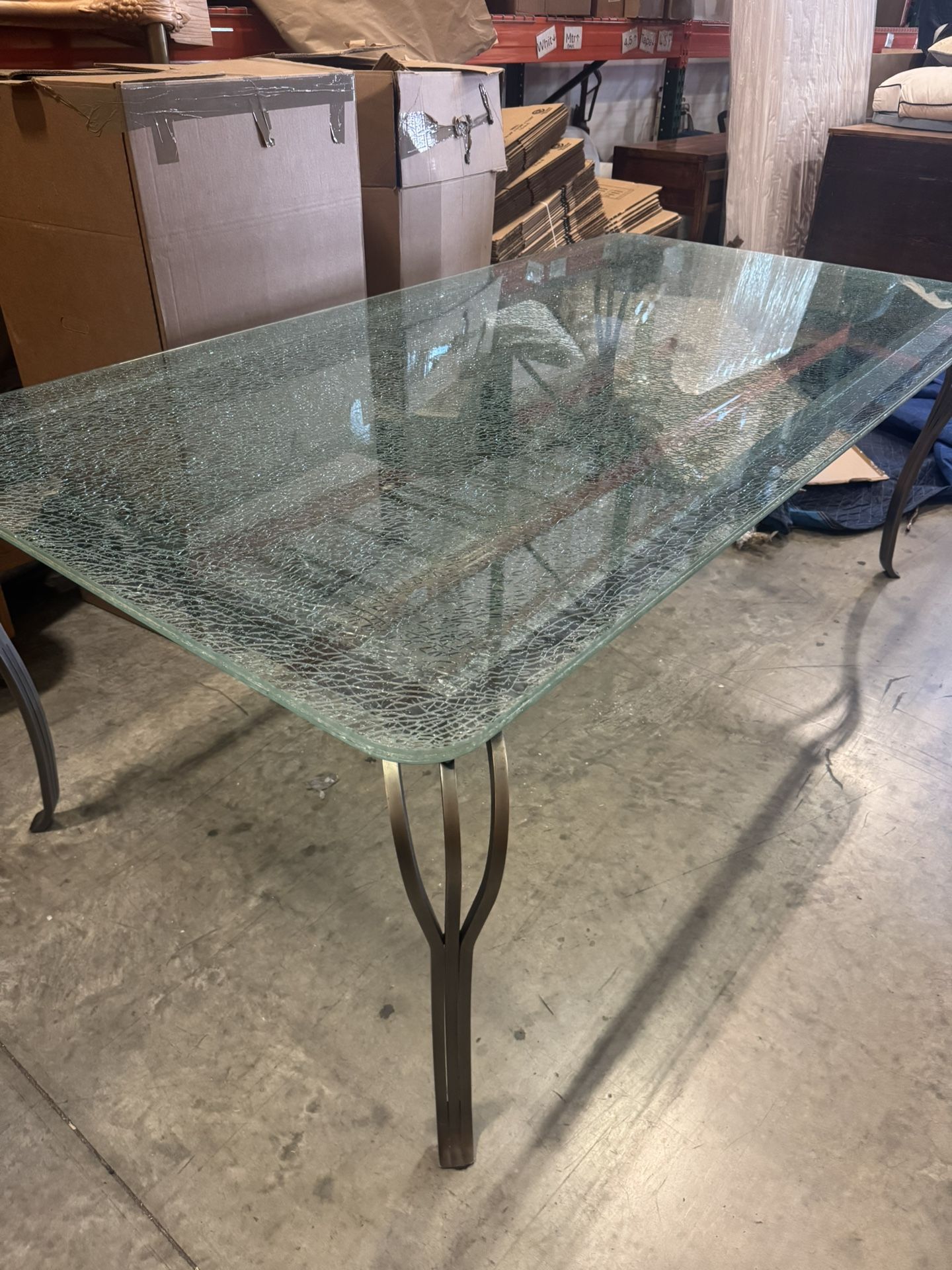 “Rare” Crackle Thick Acrylic Dining Table W/ Metal Legs - Amazing Condition- 44” x 84” - Originally $8900.