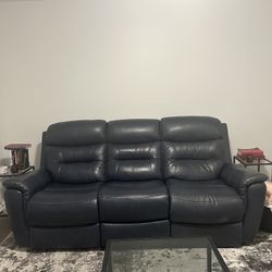 Sabella Navy Leather Reclining Living Room Sofa