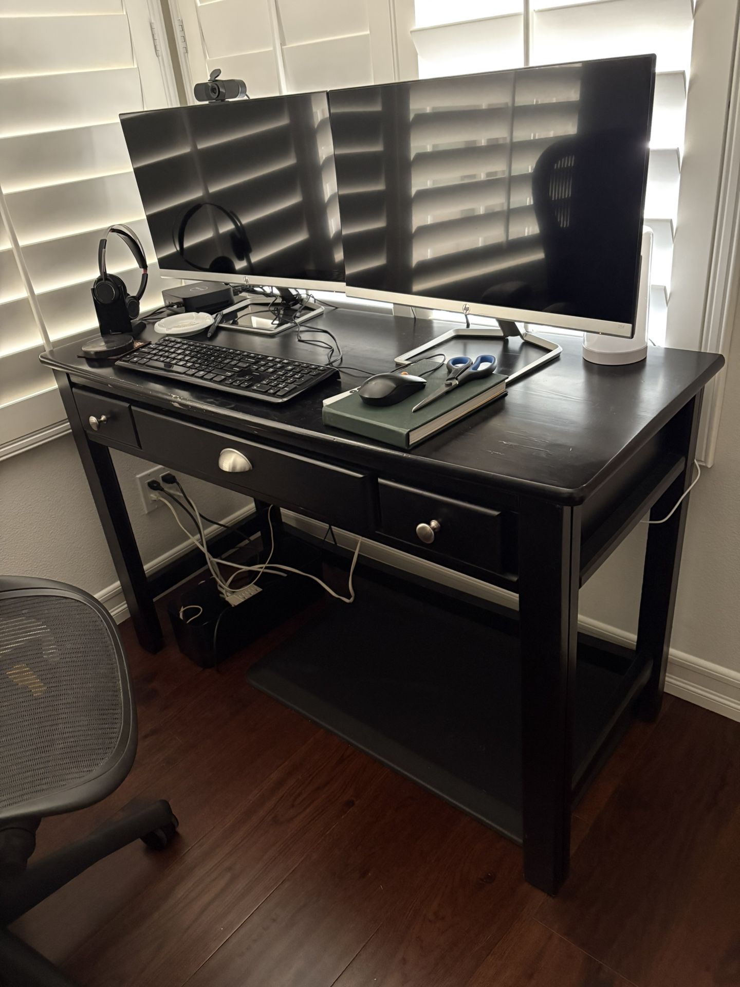 3 Drawer Black Writing Computer Desk