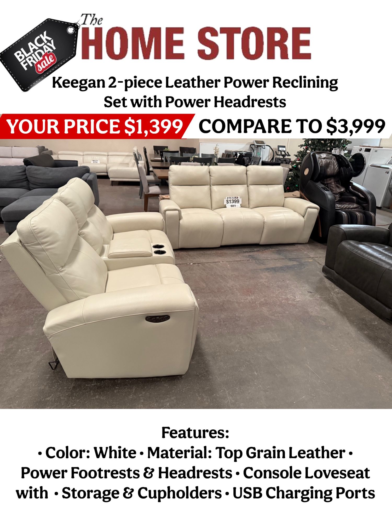 Keegan 2-piece Leather Power Reclining Set with Power Headrests