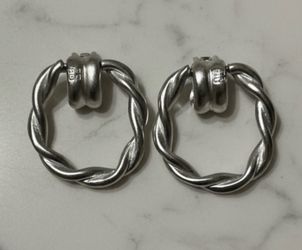 Vintage Givenchy Paris New York Silver Tone Twisted Rope Clip-On Earrings Signed Designer