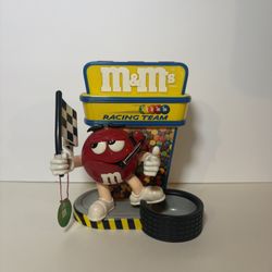 Vintage M&M's Racing Team Red NASCAR Pit Crew Candy Dispenser w/ Checkered Flag