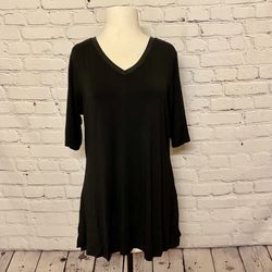 Halston Essentials Elbow Sleeve V Neck w/ Wide Side Slits Black Size Medium New