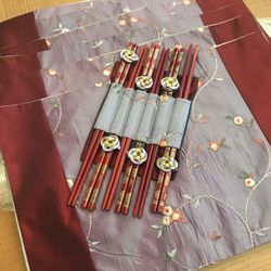 New Silk Placemat with Matching Chopsticks Set of 6 $25