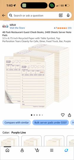 Pack Restaurant Guest Check Books, 2400 Sheets Server Note Pads 3.5 x 6.75 Inch Recycled Paper with Table Symbol,