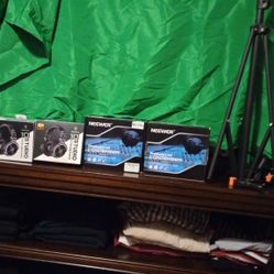 Microphone And Headphones With Green Screen 