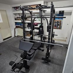 | Smith Machine 1001 | Squat Rack | 230lbs Bumper Weight Plates | Multi-Use Adj Bench | Barbell | Gym Equipment | Fitness | Excercise | FREE DELIVERY 