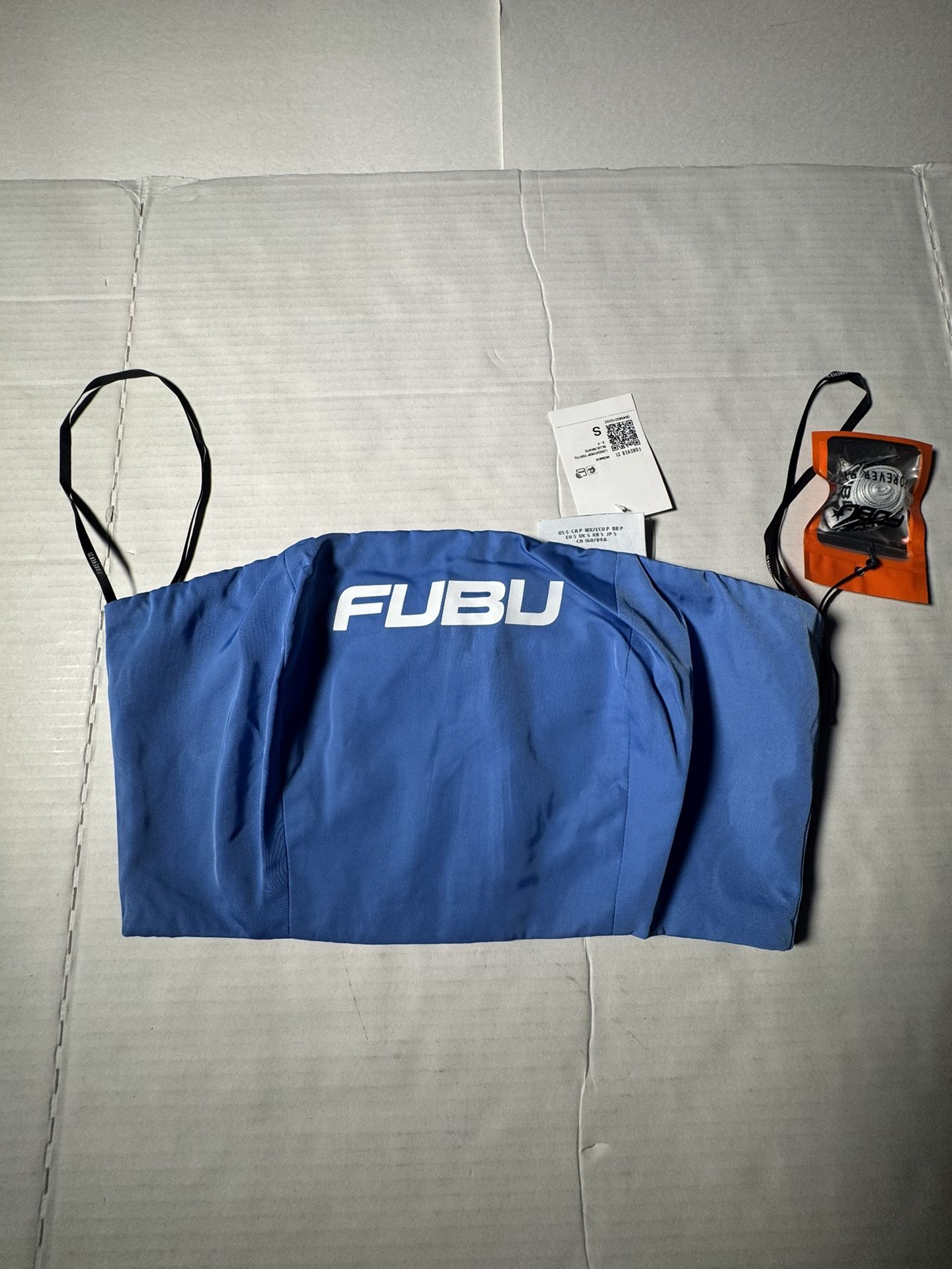 NWT  FUBU Forever 21  Tube Top  Full Zip  Printed  Light Blue White  Women  Size Small