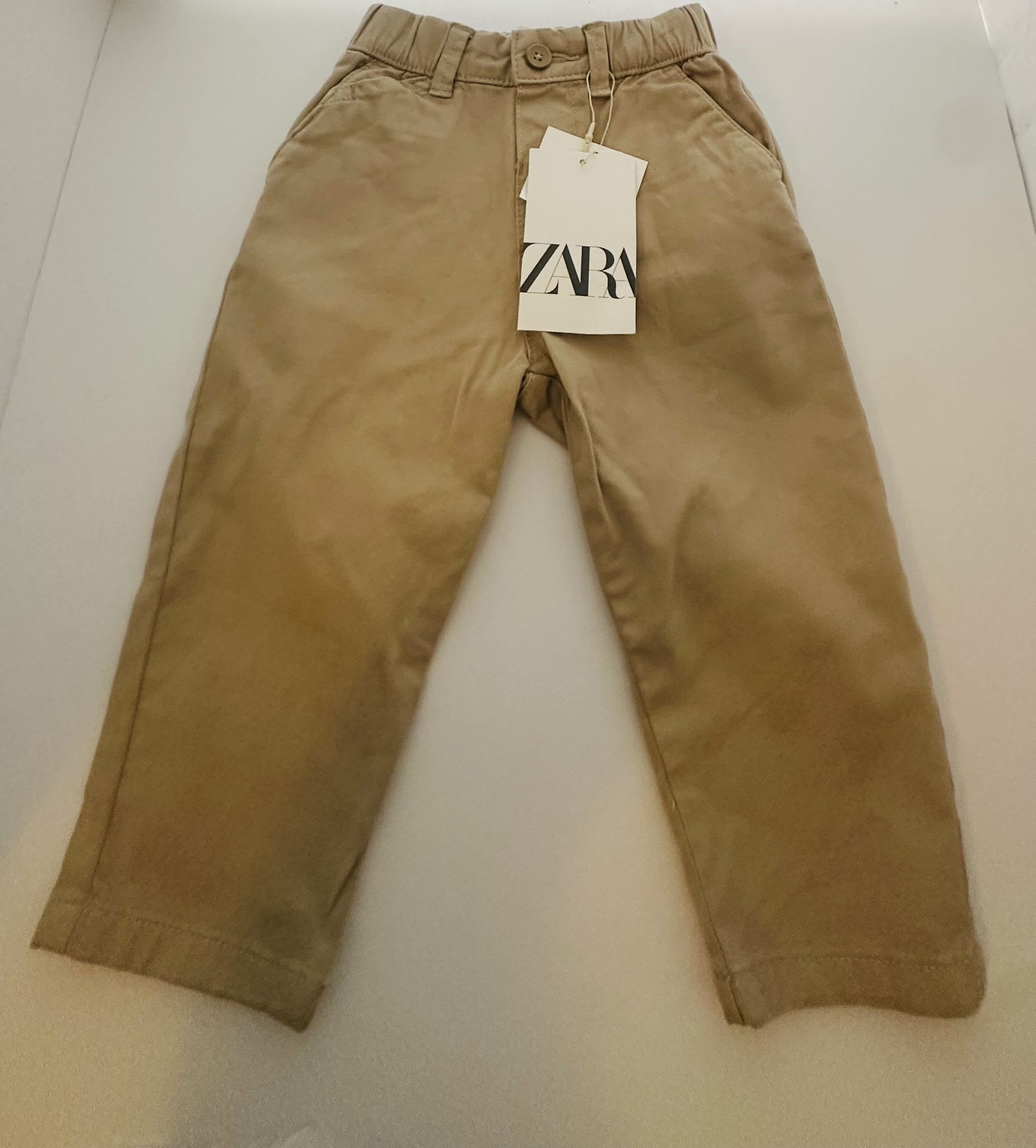 NEW-Zara Kids' Beige Chino Pants Elastic Waist Size 1 1/2 Years