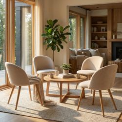 Homy Casa ZOMBA Fleece Fabric Dining Chair Set, Oak Legs, 4 Pieces, Light Beige