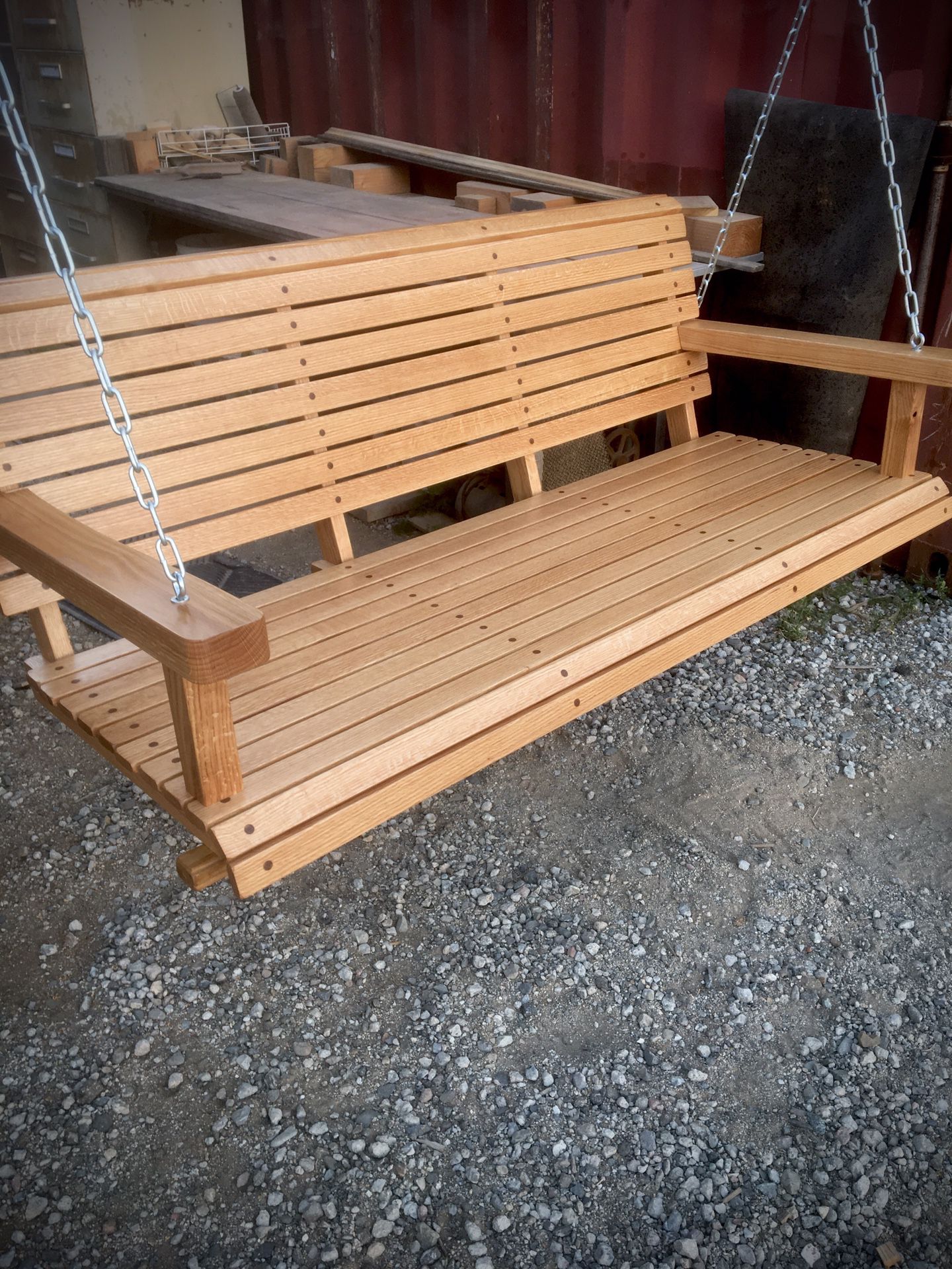4 1/2 FOOT RED OAK PORCH SWINGS, RIFF SAWN, With Chain Natural Oil Finish $450