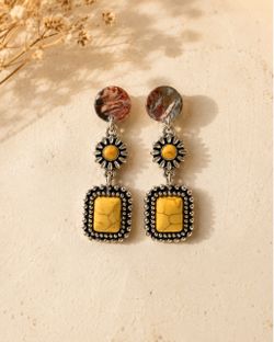 Boho Drop Earrings with Yellow Stone