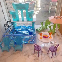 Doll House Beautiful Fountain Pool Summer Beach for Children’s Dolls, Pretend, and Play