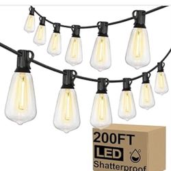 Brightever Outdoor String Lights 200FT Waterproof, Patio String Lights for Outside with 100+4 ST38 Shatterproof LED Filament Bulbs, Dimmable Hanging L