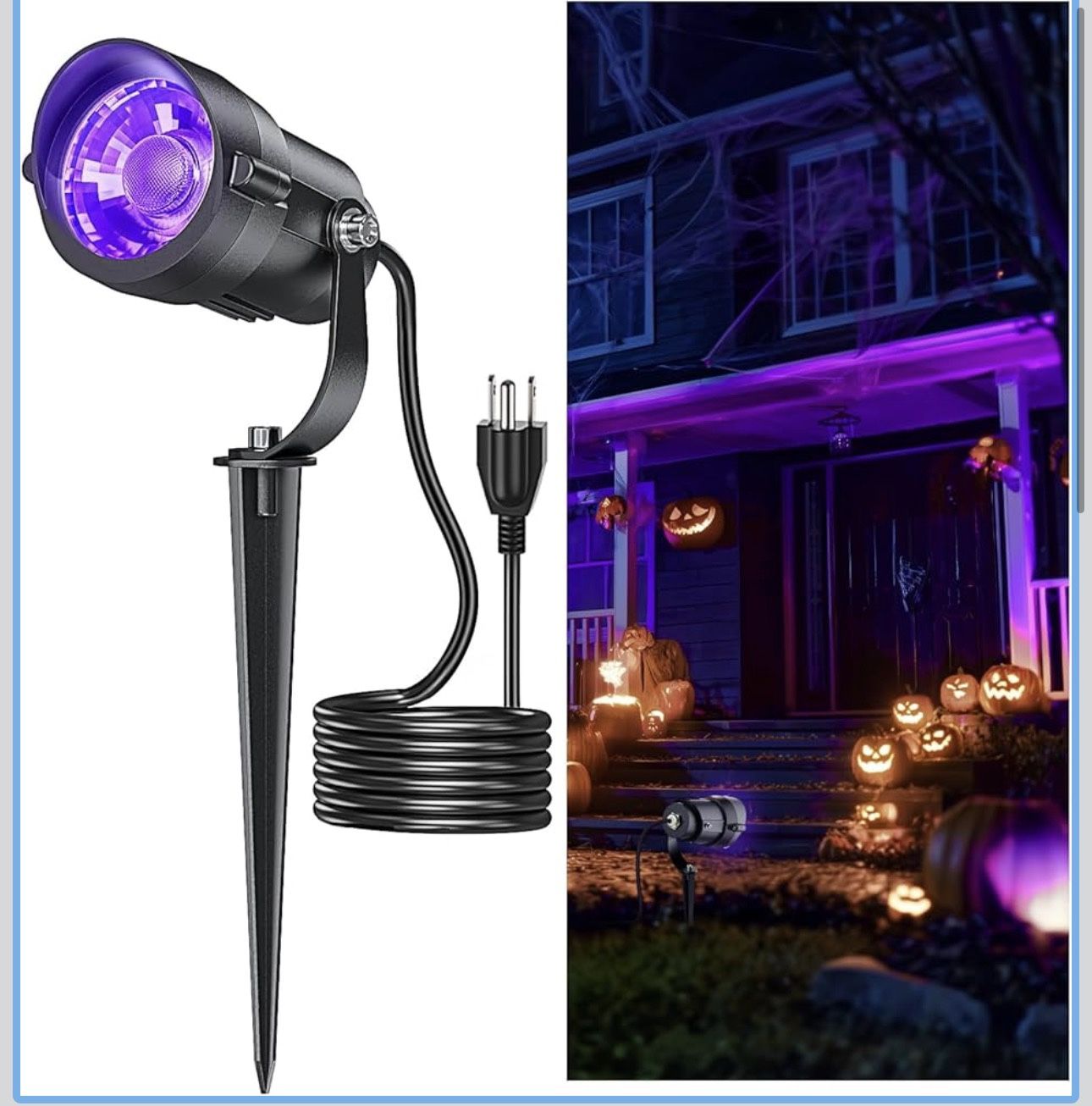 Halloween Black Light Spotlight Outdoor 12W IP65 Waterproof LED Spot Lights Landscape Lighting with 4.9ft US Plug for Glow Party Body Paint Y