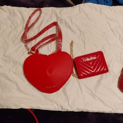 Bebe Red Heart Purse And Wallet