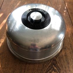 Vintage Brushed Aluminum Cake Cover w/Glass Plate