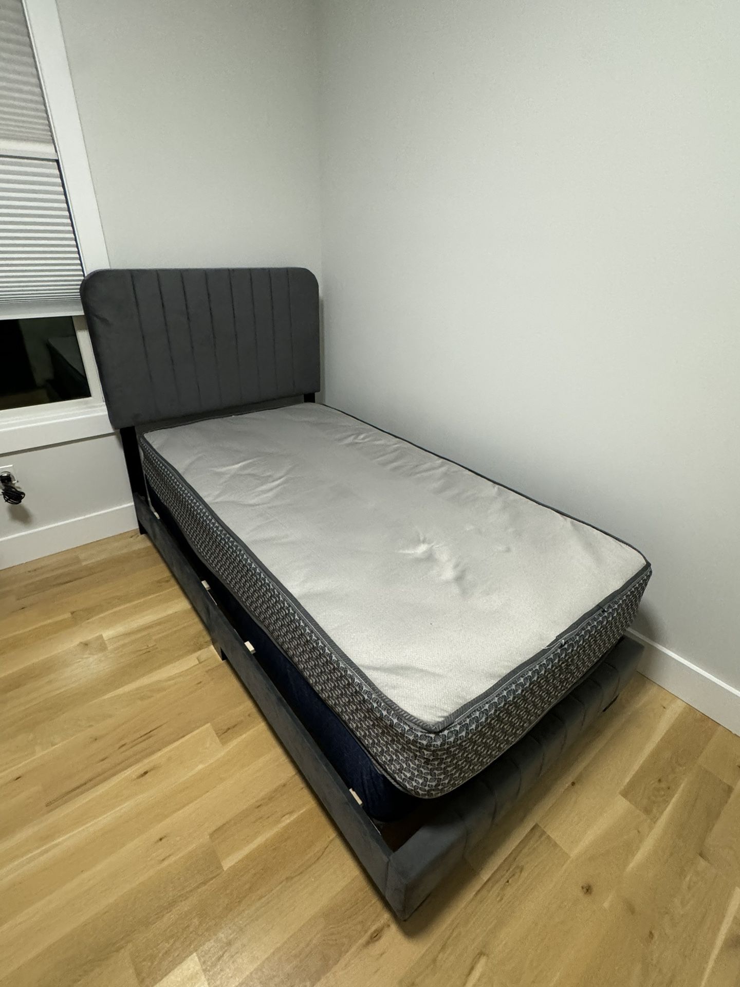 Twin Size Mattress, Boxspring, Bedframe MUST GO