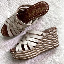 Sam Edelman Ivory Devon Leather Wedge Sandals 6.5