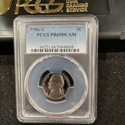 1986 S Gem Proof Jefferson Nickel Graded At PR69 With A Deep Cameo A-7