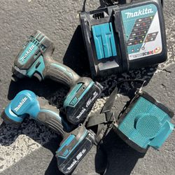 Makita Impact Driver, Job site Light, Bluetooth Speaker With 2 Battery And Charger 