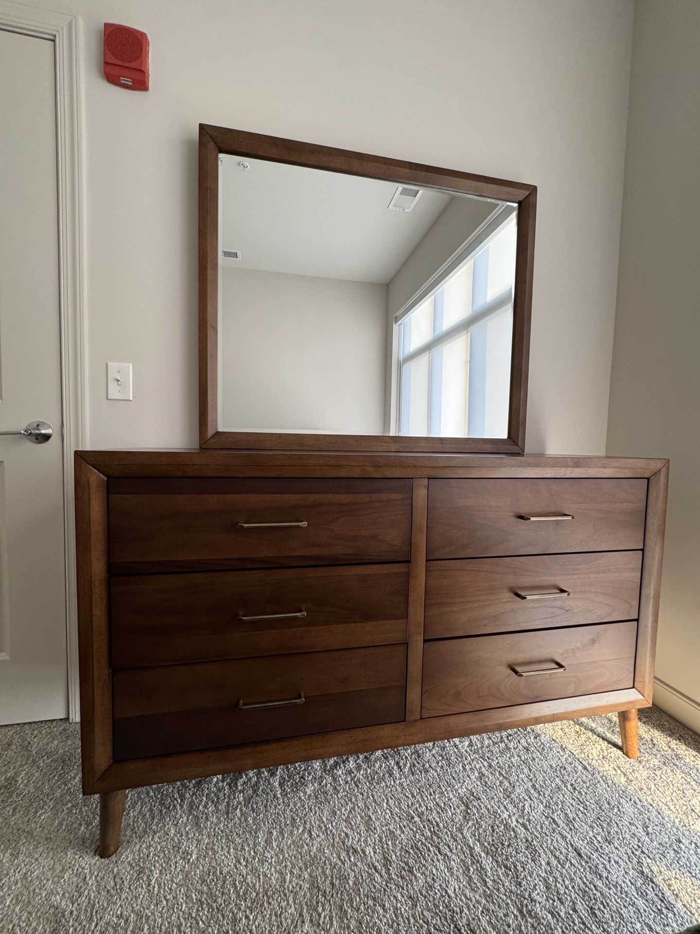 Brown 6-Drawer Dresser With Mirror