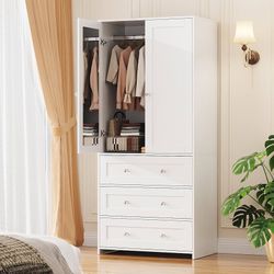 71" Tall Armoire Wardrobe Closet with Drawers and Mirror