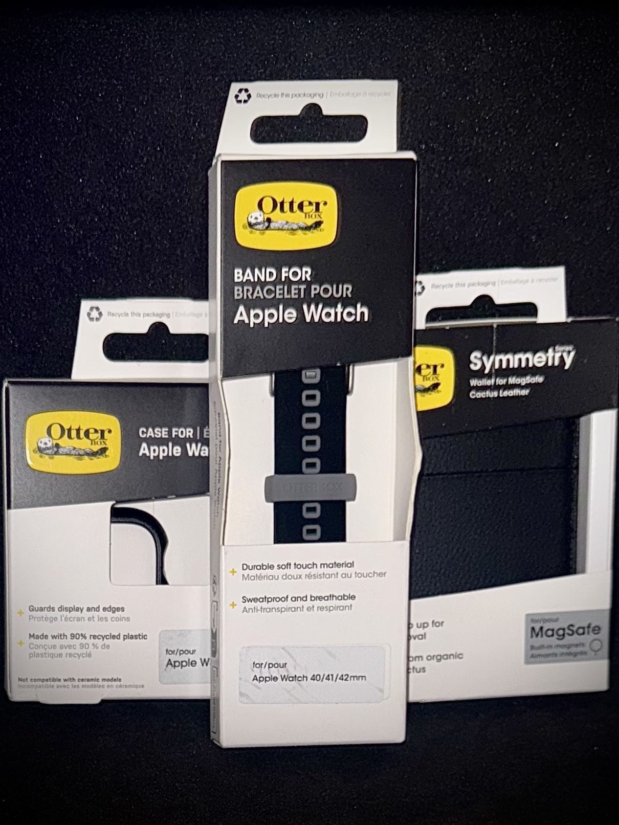 NEW OtterBox (Black) Symmetry Series Wallet For MagSafe + Band & Case For Apple Watch (40/41/42mm)