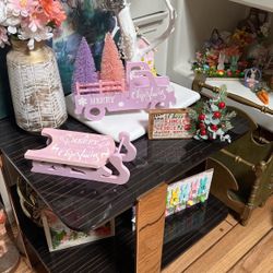 Christmas decor/purple small wood car/purple sleigh