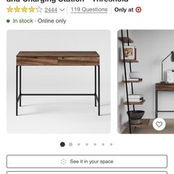 Loring Wood Writing Desk with Drawers and Charging Station