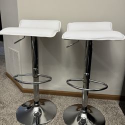 . 2-Piece White PU Leather Adjustable Backless Swivel Bar Stools