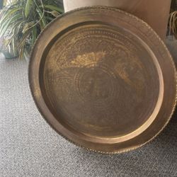 Vintage Asian Round Brass Tray
