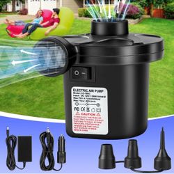 Electric Air Pump for Inflatables, Air Mattress Pump with 3 Nozzles