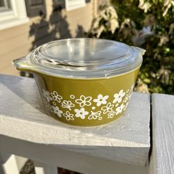 Vintage PYREX Spring Blossom 1 qt Green Casserole Dish 473 With Lid