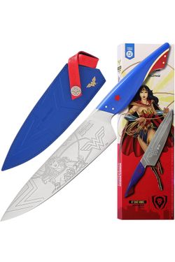 Cuchillo de chef Dalstrong de 8 pulgadas - Licencia oficial DC Wonder Woman™ - Acero alemán X50CrMoV15, 58+ HRC - Para fanáticos de DC, coleccionistas