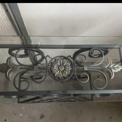 Bombay Metal Wine Rack / Table / Console / Small Bar. Sick Beveled Glass Top, Great Condition.