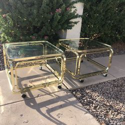 Mid Century Brass End Tables Milo Baughman Style